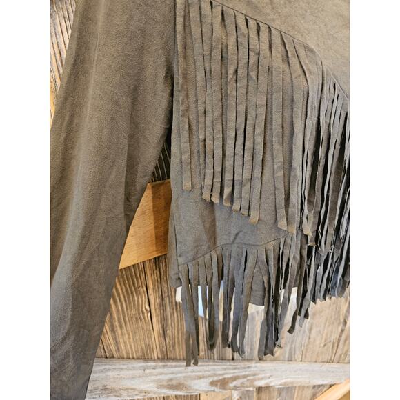 NWT forever 21 fringe velour green midi cut off cropped top long sleeve boho S - Picture 5 of 8